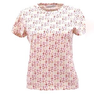 Celine White and Red Patterned Short Sleeve Tee
